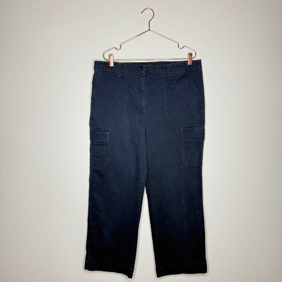 Talbots Womens Chino Cargo Pants 16 Navy Straight Leg Ankle Pockets Utility - Picture 2 of 8